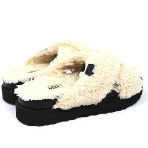 UGG Fuzz Sugar Cross Slide 1120860 Slippers Sandals Cream Natural Sherpa Size 7